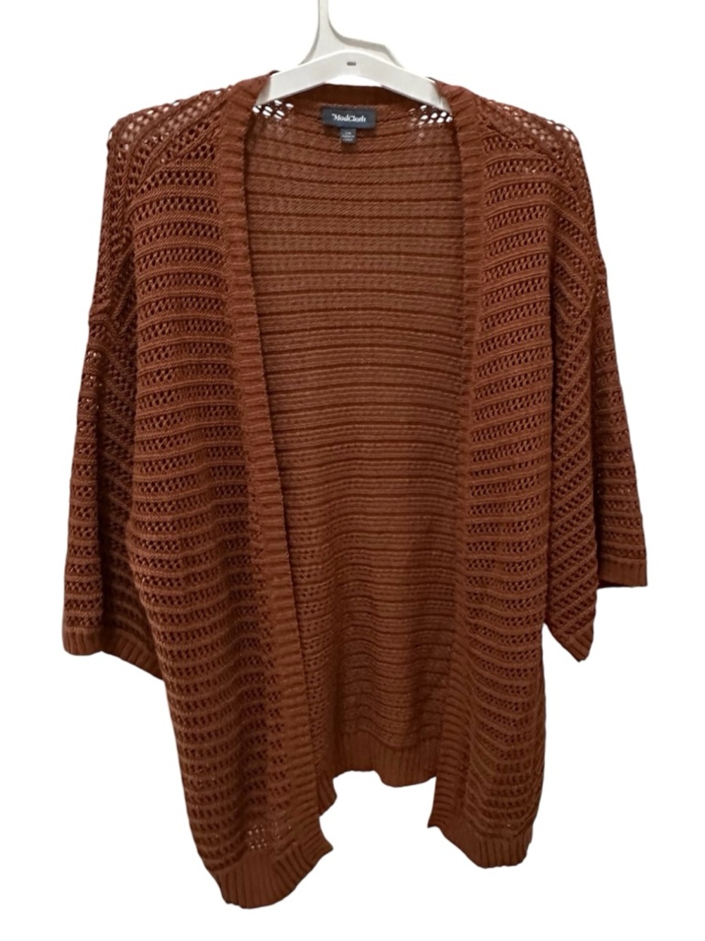 ModCloth cardigan open knit sweater rust brown color s/m 1/2 sleeves